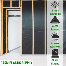 Farm Plastic Supply - Crawl Space Vapor Barrier - 12 mil - Black/White Heavy Duty Plastic Sheeting - Thick Polyethylene Film, Drop Cloth Vapor Barrier Covering for Crawlspace and Basement (6' x 10')