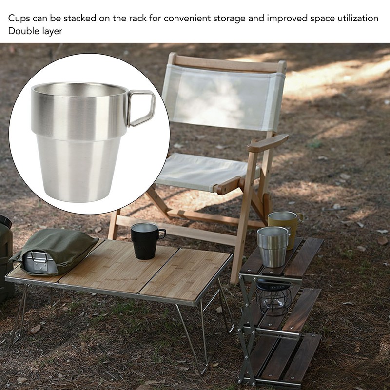 4PCS Camping Double Layer Cups Stainless Steel Food Grade Plastic
