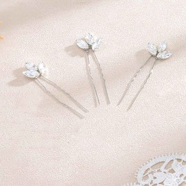 Evild - Horquillas para el pelo de novia de cristal para novia (3 unidades), color plateado