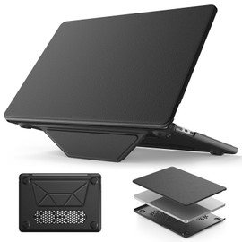 HXCASEAC Case Compatible with MacBook Air 13.6 inch Case 2024 2022 with Foldable Stand, Anti-Scratching Protective Hard Shell Cover for M3 M2 A3113, A2681 PU Leather, Black