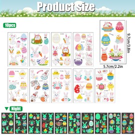 Children's Easter Tattoos, Temporary Tattoos, Easter Decoration for Easter Gifts, Includes Easter Eggs, Bunnies, Pack of 10