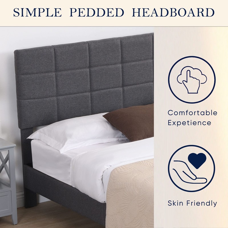 Queen Size Platform Bed Frame with Fabric Upholstered Headboard and
