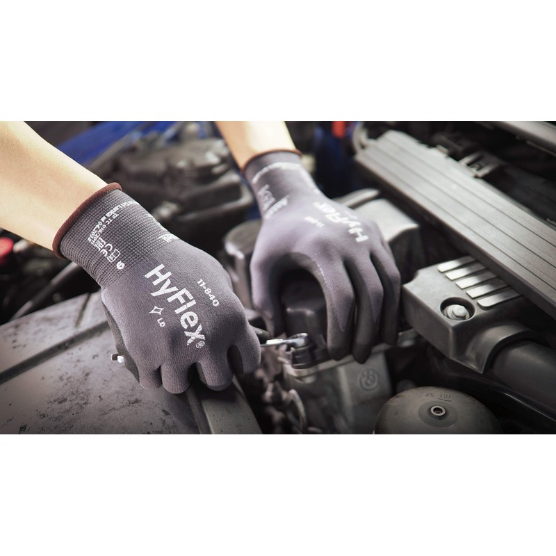 Ansell HyFlex 11-840 Professional Work Gloves, Abrasion Resistant Nitrile Coating