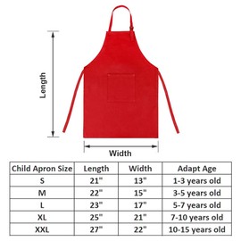 TopTie Kids Aprons with Pocket & Adjustable Strap, Child Chef Bib Apron for Kitchen Cooking Baking Painting-Red-XL