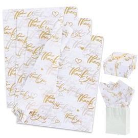 BEISHIDA Thank You Tissue Paper Bulk, White and Gold Wrapping Tissue Paper for Gift Bags, 14 x 20 Inch Gift Wrap for Birthday Wedding DIY Crafts Holiday Flowers-50 Sheets