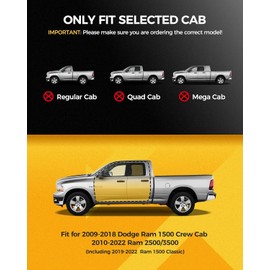 KYX Running Boards Fit for 2009-2018 Dodge Ram 1500 Crew Cab & 2010-2024 Ram 2500/3500 (Including for 2019-2024 Ram 1500 Classic), 6 inches 2-Stair Car Door Side Steps Nerf Bars Step Bars