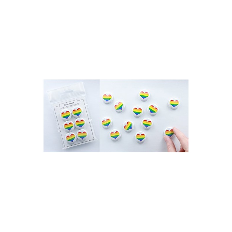 6 or 12 Gay Pride Heart Fridge Magnets/Wedding Favours (25mm)