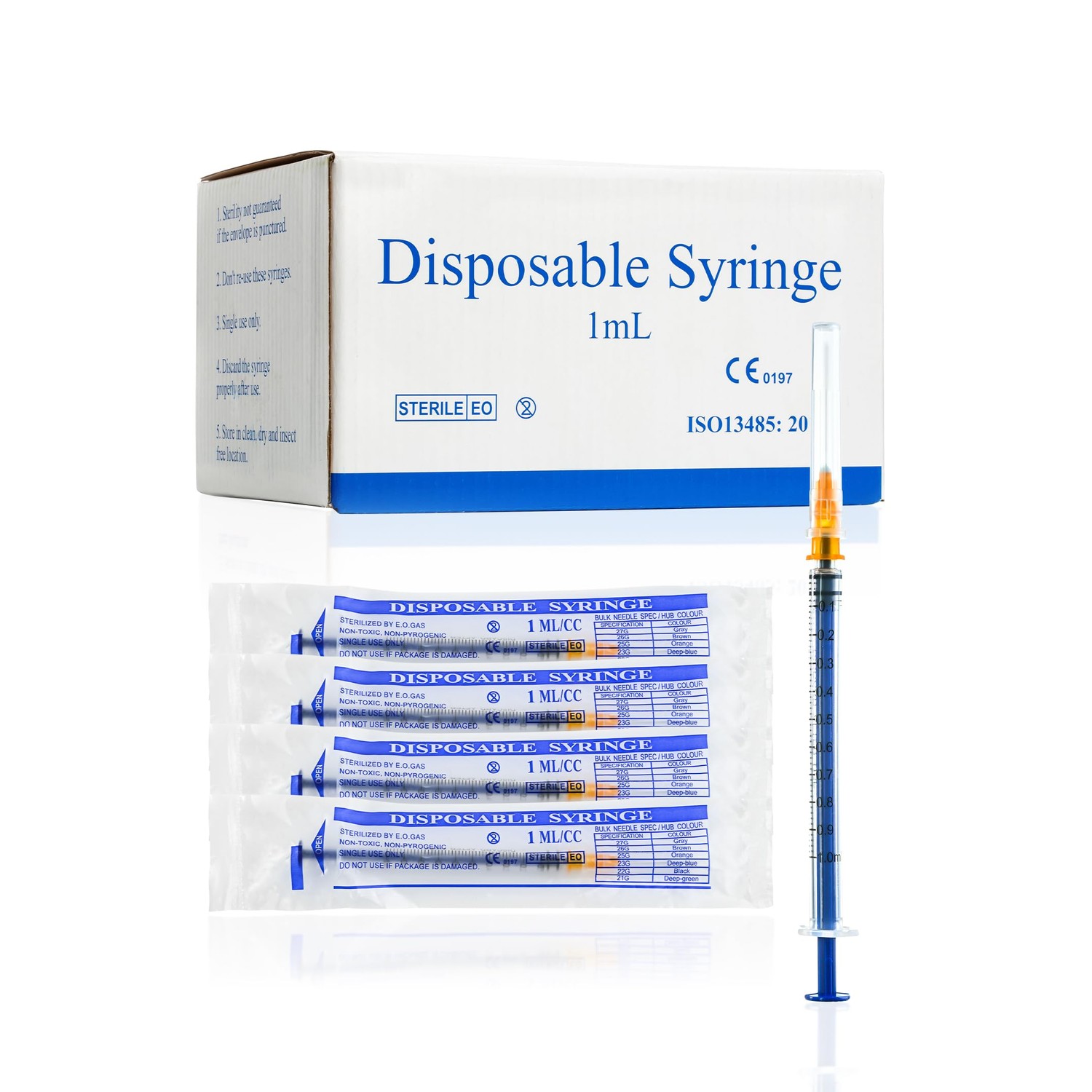 100 Pack 1ml 25G 1-Inch Luer Slip Science Lab Syringe, Individually ...