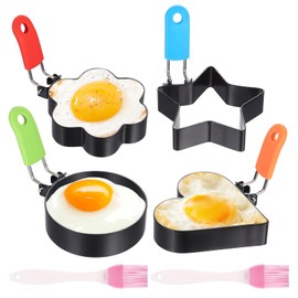 Set of 4 Fried Egg Moulds, Fried Egg Moulds for the Pan, Pancake Moulds, Stainless Steel Egg Shaper, Omelette Mould, Fried Egg Mould, Non-Stick Fried Egg Moulds with Handle for Omelettes Pancake Mould