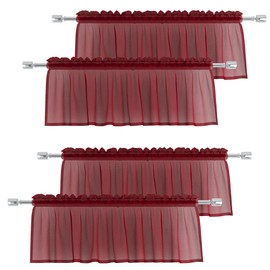 EURZAAR Red Valances 4 Pieces Sheer Valences 18 inch Curtains Living Room Window Curtain Bedroom Kitchen Small Short Mini Curtain Panels Topper Rod Pocket 52"x18"