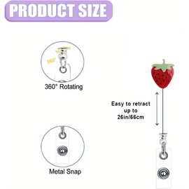 Funny Strawberry Badge Reel Retractable Acrylic Alligator Badge Clip Cute Nurse Badge Reel Holder Nurse Doctor Name Tag Badge Clip for Office Worker ID Card Decor