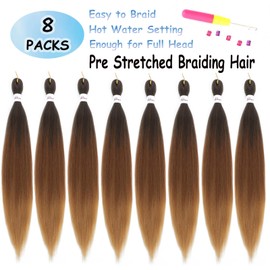 Ombre Braiding Hair Pre Stretched T1b/30/27 Yaki Straight Braiding Hair 20inch 8 Packs Crochet Hair for Braiding (Ombre T1b/30/27, 20inch)