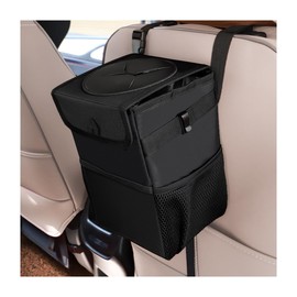 JNNJ Car Rubbish Bin, Foldable Oxford Fabric, Leak-proof Rubbish Bin, Car Bin with Lid, Adjustable Strap, Foldable and Portable Waterproof Car Bin
