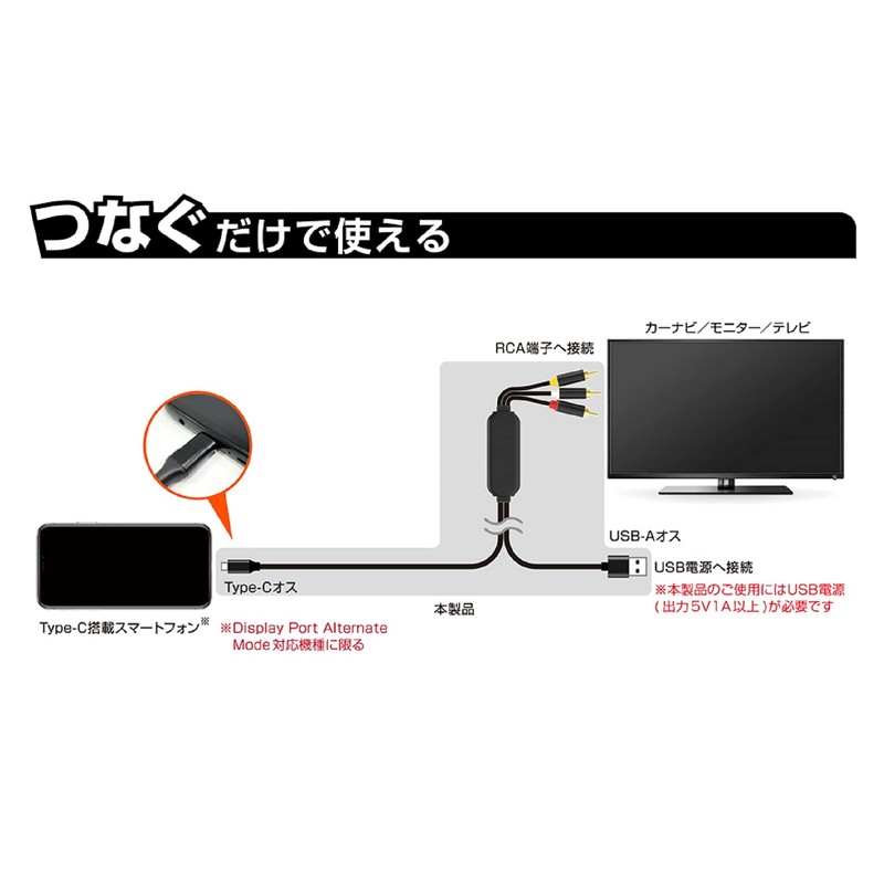 Kashimura NKD-227 RCA Conversion Cable, Type-C Dedicated Use, Charges While