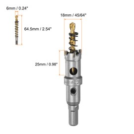 HARFINGTON Carbide Hole Saw Kit 18mm (45/64") Metal Hole Cutter Set with 5pcs Center Drill Bits Springs 1pcs Wrench for Stainless Steel Copper Iron Aluminum