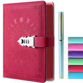 ZXHQ Diary with Lock for Men, Women and Teenagers - A5 Notebook with Pen Set, Refillable Leather Journal with Colourful Page Margin, A5 Size (21 x 15 cm)