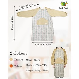 Small snail Unisex Pottery Apron Cotton Apron with Sleeves for Men Women Floral Painting Apron with Pockets for DIY Pottery Garden Crafts, yellow