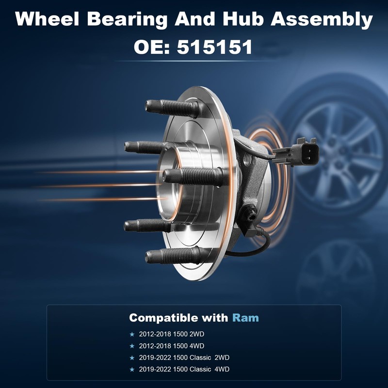 Uni-Links 515151 Front Wheel Bearing Hub Assembly Compatible with Ram