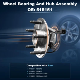 Uni-Links 515151 Front Wheel Bearing Hub Assembly Compatible with Ram 2012-2018 1500 2WD, 2012-2018 1500 4WD, 2019-2022 1500 Classic 2WD, 2019-2022 1500 Classic 4WD with 5-Lug & ABS HA590515