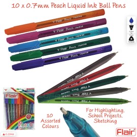 Flair 10 x 0.7mm Peach Liquid Ink Ballpoint Pens Projects Sketching Highlighting