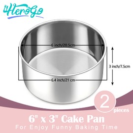 Herogo - Juego de 2 moldes para tartas de acero inoxidable de 6 x 3 pulgadas, para hornear en capas, cumpleaños, boda, Navidad, pasteles, lado profundo y construcción de una pieza, apto para horno y