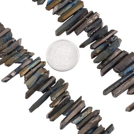 Nupuyai Titanium Coated Rock Crystal Points for Jewelry Making, Colorful Aura Quartz Stone Top Drilled Loose Beads Sticks Spike 16 Inches Strand, Black