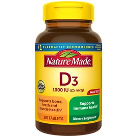 Nature Made Nature Made Vitamin D3 1000 IU (25 mcg), Dietary Supplement for Bone, Teeth, Muscle and Immune Health Support, 300 Tablets, 300 Day Supply