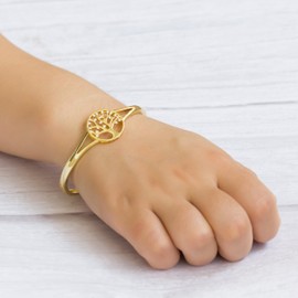 Philip Jones Gold Plated Tree of Life Bangle Created with Zircondia® Crystals (7 Inch)