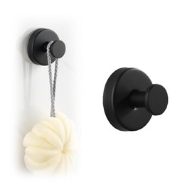 Xikangshun Suction Hooks for Bathroom, Vacuum Cup Hooks Holder, 304 Stainless Steel Waterproof, No Hole Required (Black, 1)
