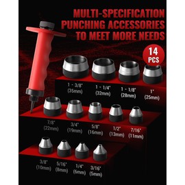 Reywoo Hole Punch Set, 14 Pcs Hollow Punch Set 3/16" to 1-3/8"(5-35mm), Gasket Punch Set with Pin Point Punch Shaft