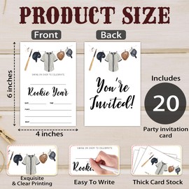 Baseball Birthday Invitations, Rookie of The Year Party Invitations for Boys Girls Teen, 20 Sports Theme Birthday Invites Cards with Envelopes, Baseball Party Favors Decorations