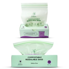 100% Certified Compostable Quart & Gallon Bags (30+50 Counts), Resealable BioBased Bags, Leak Proof And Freezer Safe, Extra Strength Storage Bags, Also Available in Snack & Sandwich Size