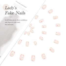 Vatocu Square Shiny False Nails Short Yellow Nude Artificial Nails Rainbow Dots Press on Nails Kids Acrylic Full Cover Stick for Women and Girls (Pack of 24)