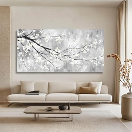 MLART99 White Canvas Wall Art Plant Pictures Decoration 29"x58" Canvas Pictures for Bedroom Living Room Office Kitchen Decoration