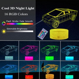 Cyberpunk Car Night Light, Cyber Car Night Light, Car Illusion Lamp with 16 Colors Changes Remote Control Lamp, LED Decor for Boys Girls Room Birthday Christmas