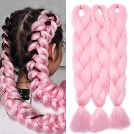 Hair Extension 60 cm Crochet Braids Two Tone Ombre Braiding Hair Synthetic Braid 3 Pieces / 300 g - Light Pink Light Pink