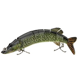 20cm Lifelike Multi-Jointed 8-Segment Pike Muskie Fishing Lure Swimbait Crankbait Hard Bait Fish Tackle in Army Green