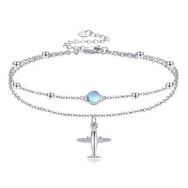 URONE Aeroplane Anklet Bracelets for Women 925 Sterling Silver Moonstone Anklet Flight Jewellery Gifts for Girls, No gemstone