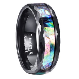 Vakki 8 mm Abalone Shell Ring Tungsten Rings for Men Black/Grey/Rose Gold Faceted Edge Wedding Rings Engagement Ring Promise Ring Size J to Z (15.6-22.9), Tungsten Carbide Tungsten Carbide Abalone