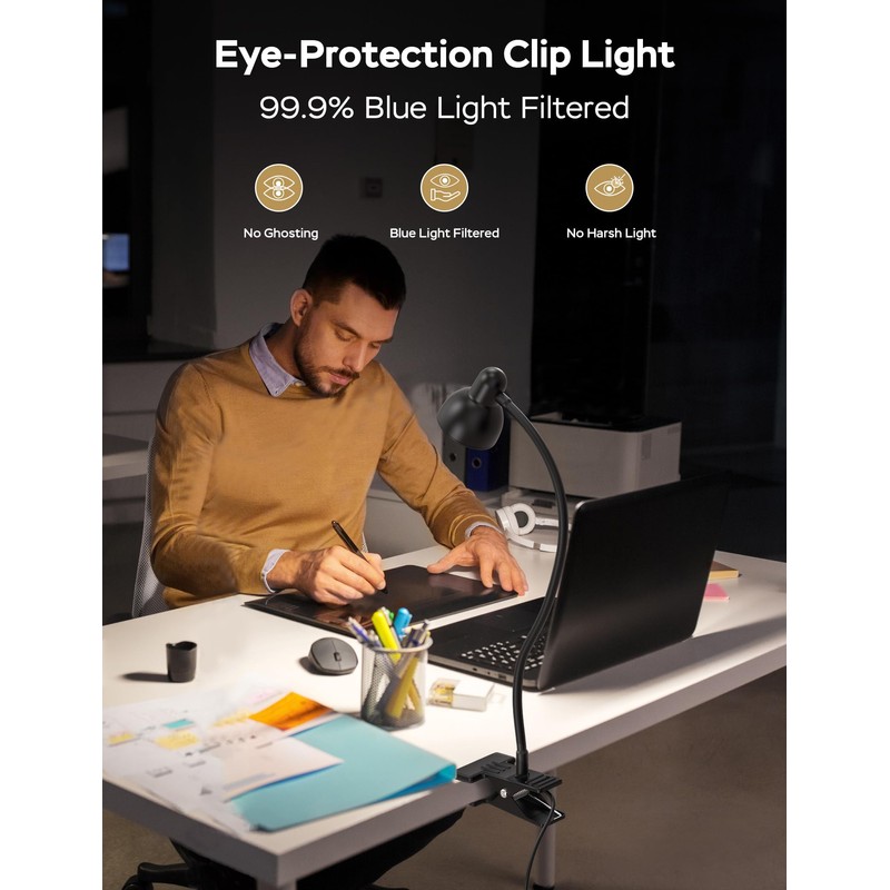 LiFMIRA Clip-on Reading Light - 3 Color Modes, 10 Dimmable