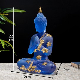 LAAMMIAM Crystal Resin Buddha Statue Indoor Meditation Decor,Thai Sitting Buddha Figurine Spiritual Gifts for Tabletop Zen,Blue,L