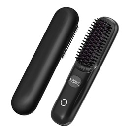 Cordless Straightening Brush, Rechargeable Ionic Straightening Brush, Wireless and Portable Straightening Brush, Women's Mini Straightener for Home & Travel (Black)
