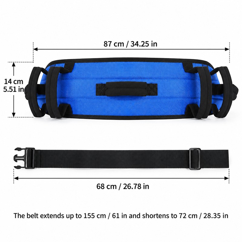 Adjustable Gait Belt for Elderly Mobility Assistance – 7-Handle Padded