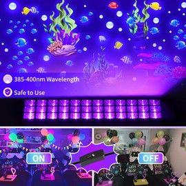 100W Black Light Bar IP66 Waterproof, LED Blacklight with Plug+Switch+6ft Cord, Indoor/Outdoor Black Lights, Light Up 1400 sq.ft, for Neon Glow Party Body Paint Fluorescent Poster Classroom Halloween