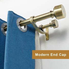 Double Curtain Rods 48-84 Inch, Antique Bronze Double Drapery Rod with Modern End Cap, 1-Inch Front and 5/8 Inch Back Double Window Rods, Heavy Duty Telescoping Double Rod Decorative Curtain Rods