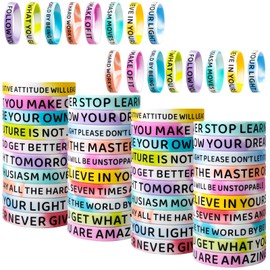 KUCLIN 60 Pieces Motivational Quote Rubber Wristbands Colored Inspirational Silicone Bracelets Stretch Unisex Wristbands for Women Men Teens Gifts, 20 Styles (Swirl Colors)