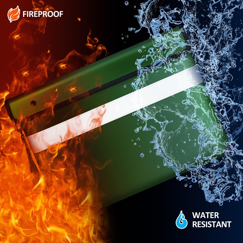 Fireproof Document Bag with Water Resistant Zipper（13.9"x10.6"）,6200°F Heat Insulated Fire