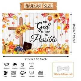 AIBIIN Fall Christian Backdrop with God All Things are Possible Photography Background Religious Cross Faith Sunflowers Autumn God Party Decorations Banner Photo Studio Props 84 x 60 inch