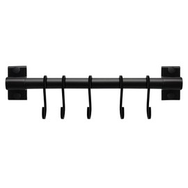 FuninCrea Kitchen Hook Rail, 30 cm Aluminium Kitchen Rail with 5 Movable Hooks, Wall Mounting Rod for Kitchen Utensils, Organiser, Multi-Purpose Hanging Rail for Spoon, Fork, Towel (Black)