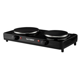 Tayama Dual Burner 6.5 in. and 6 in. Black Diecast Hot Plate with Temperature Controls